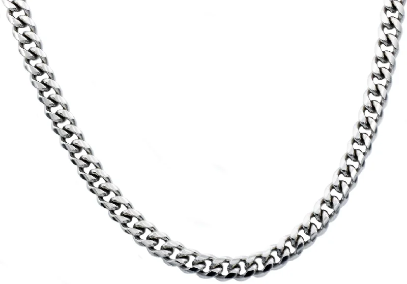 Moon Pendant Necklace-Mens 8mm Stainless Steel Cuban Link Chain Necklace With Box Clasp