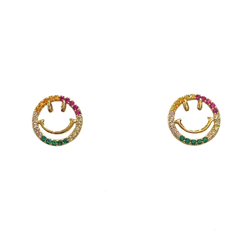 Pink Gold Earrings-Rainbow Smile Earrings