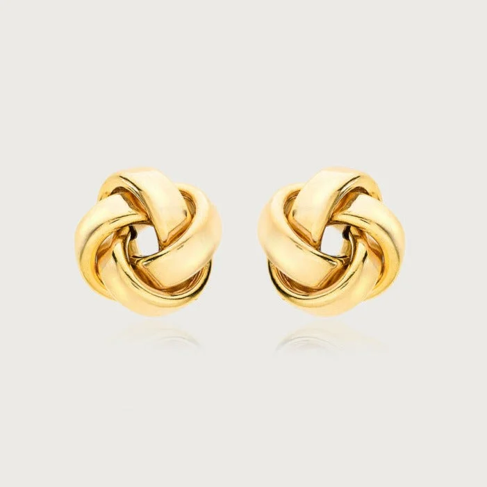 Simple Hoop Earrings-Love Knot Gold Stud Earrings in 9K Gold