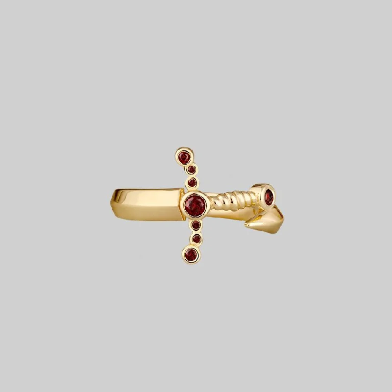 Colorful Engagement Ring-MAJESTY. Garnet Dagger Wrap Ring - Gold