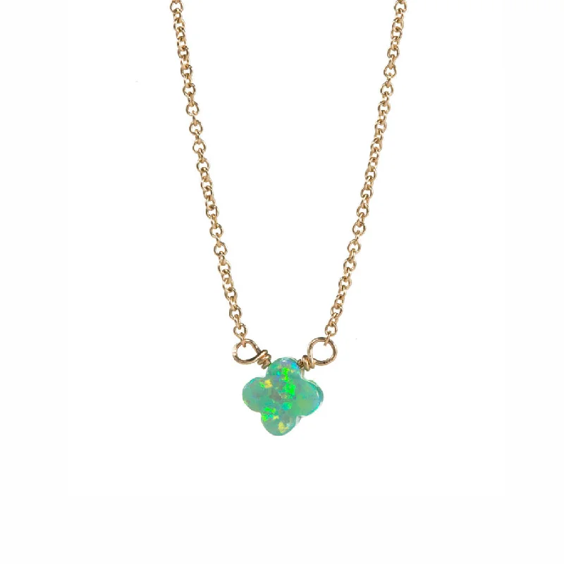 Gold Rope Chain Necklace-bara boheme | Small "CLOVER" Opal Necklace