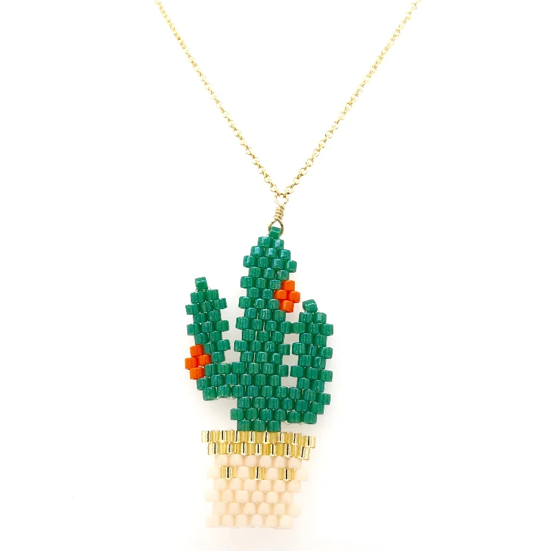 Dainty Crystal Necklace-Seed Bead Cactus Necklace