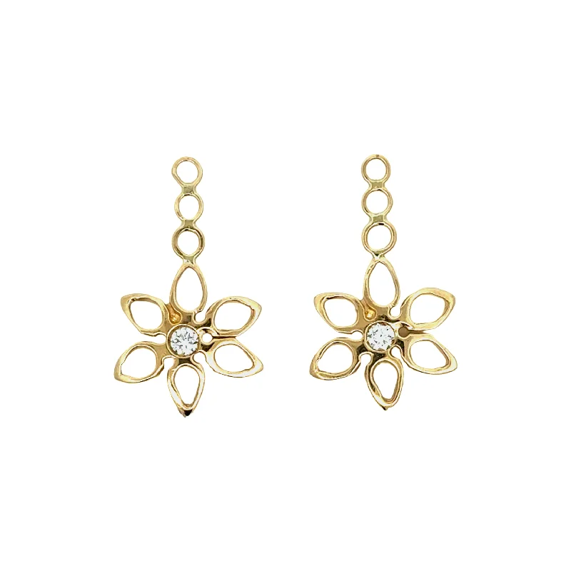 Gold Dangle Earrings-Diamond Poinsettia Ear Jacket