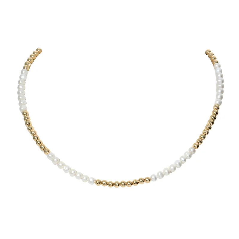 Luxury Gold Necklace-"ANNA" 14k gold-filled & pearl beaded Choker/Necklace