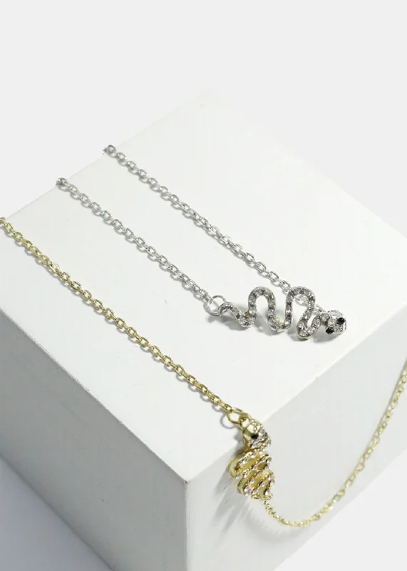 Handcrafted Gold Necklace-Rhinestone-Studded Snake Necklace