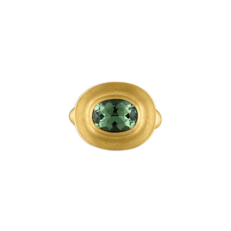 Custom Gold Engagement Ring-Faceted Green Tourmaline Masona Ring