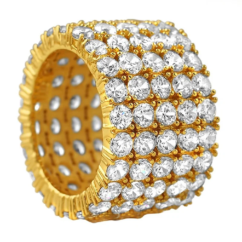 Gold Cluster Ring-5 Row CZ Eternity Gold Ring