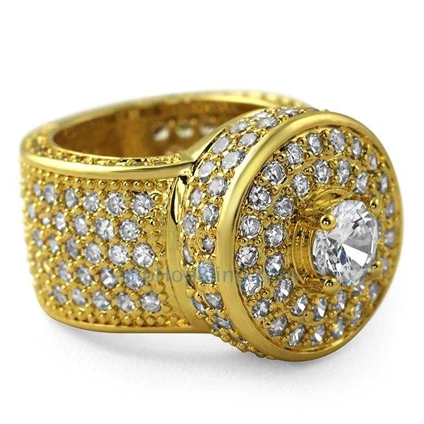 Wedding Ring with Yellow Diamond-Gold Bling Bling Cluster Iced Out Ring