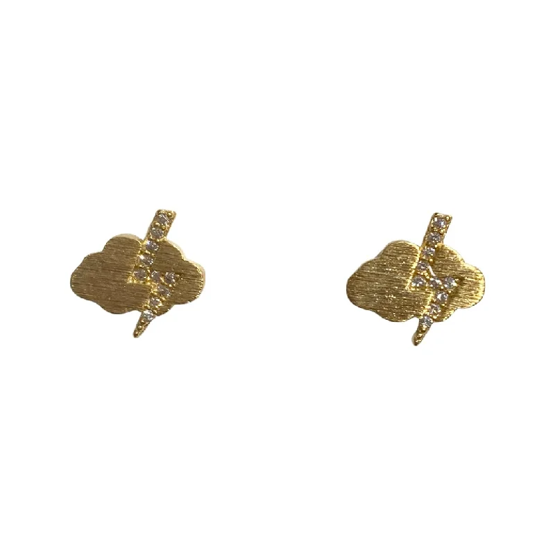 Layered Gold Earrings-Kory Lightning Bolt Brass Studs