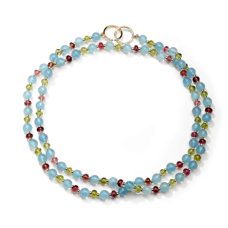 Silver Chain with Gemstone-36 inch Aquamarine Bead Necklace