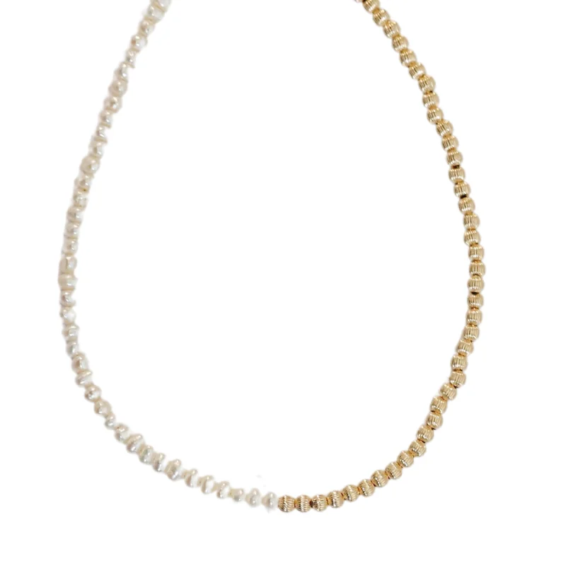 Wedding Necklace for Bridesmaids-"LIV" 14k gold-filled & pearl beaded Choker/Necklace