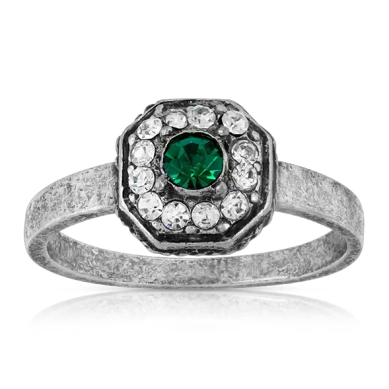 Dainty Sapphire Wedding Band-1928 Jewelry Pewter With Green And Clear Crystals Octagon Shaped Ring Size 7