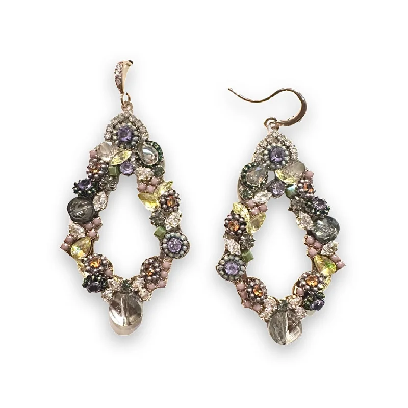 Heart Shaped Drop Earrings-Noellery Antique Sparkle Teardrop Applique Earrings