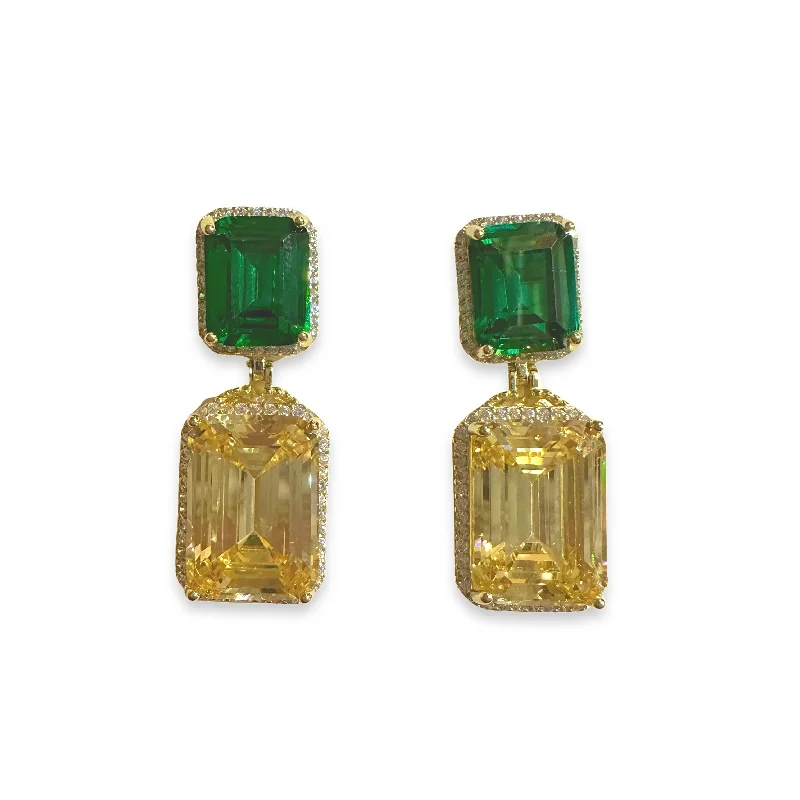 Tropical Earrings for Summer-Adriene Emerald Cut Drop Statement Earrings