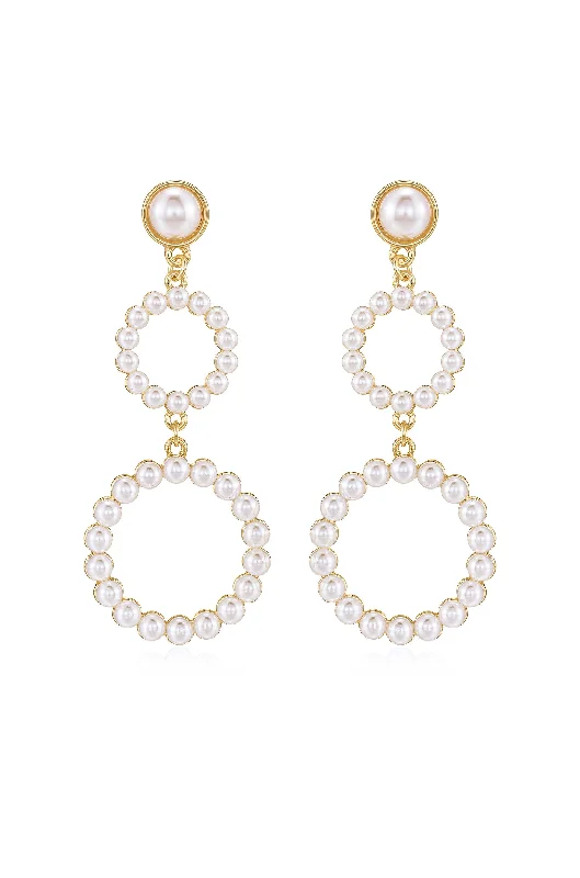 Modern Geometric Earrings-Night Out Double Pearl Hoop Drop Earrings