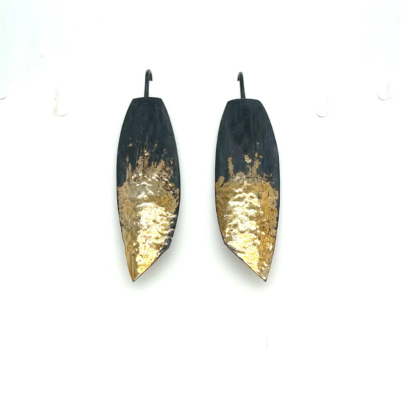 Adjustable Silver Earrings-Scudo D'Oro - Angled Golden Shield Earrings