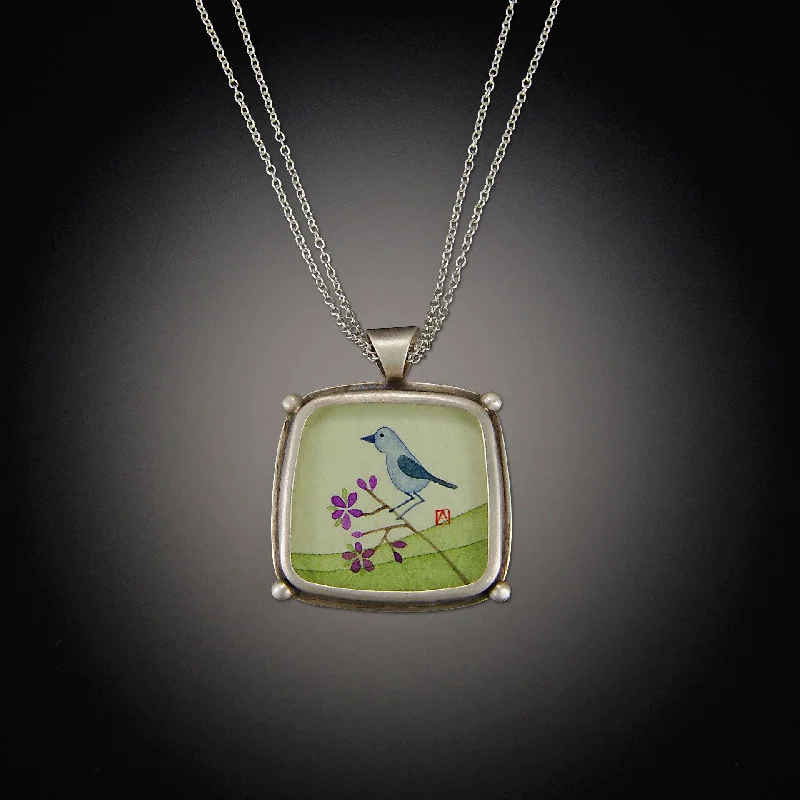 Fashion Crystal Pendant Necklace-Square Bluebird Necklace