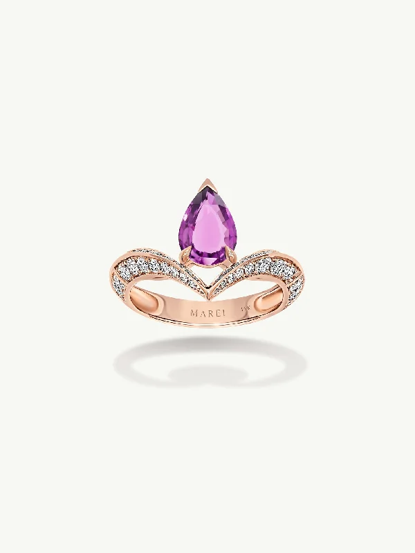 Women’s Titanium Ring-Dorian Floating Teardrop-Shaped Vivid Pink Sapphire Engagement Ring In 18K Rose Gold