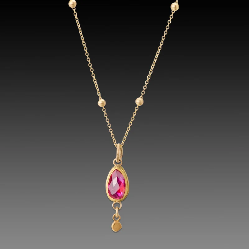 Designer Bar Necklace-Ruby Teardrop Necklace