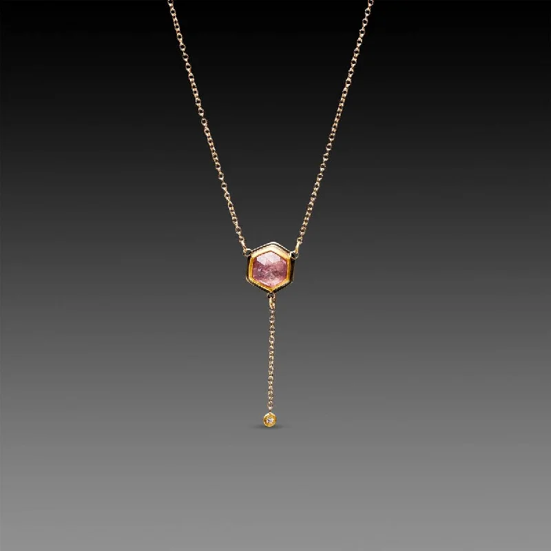 Adjustable Necklace for Women-Delicate Pink Sapphire Necklace with Diamond Drop