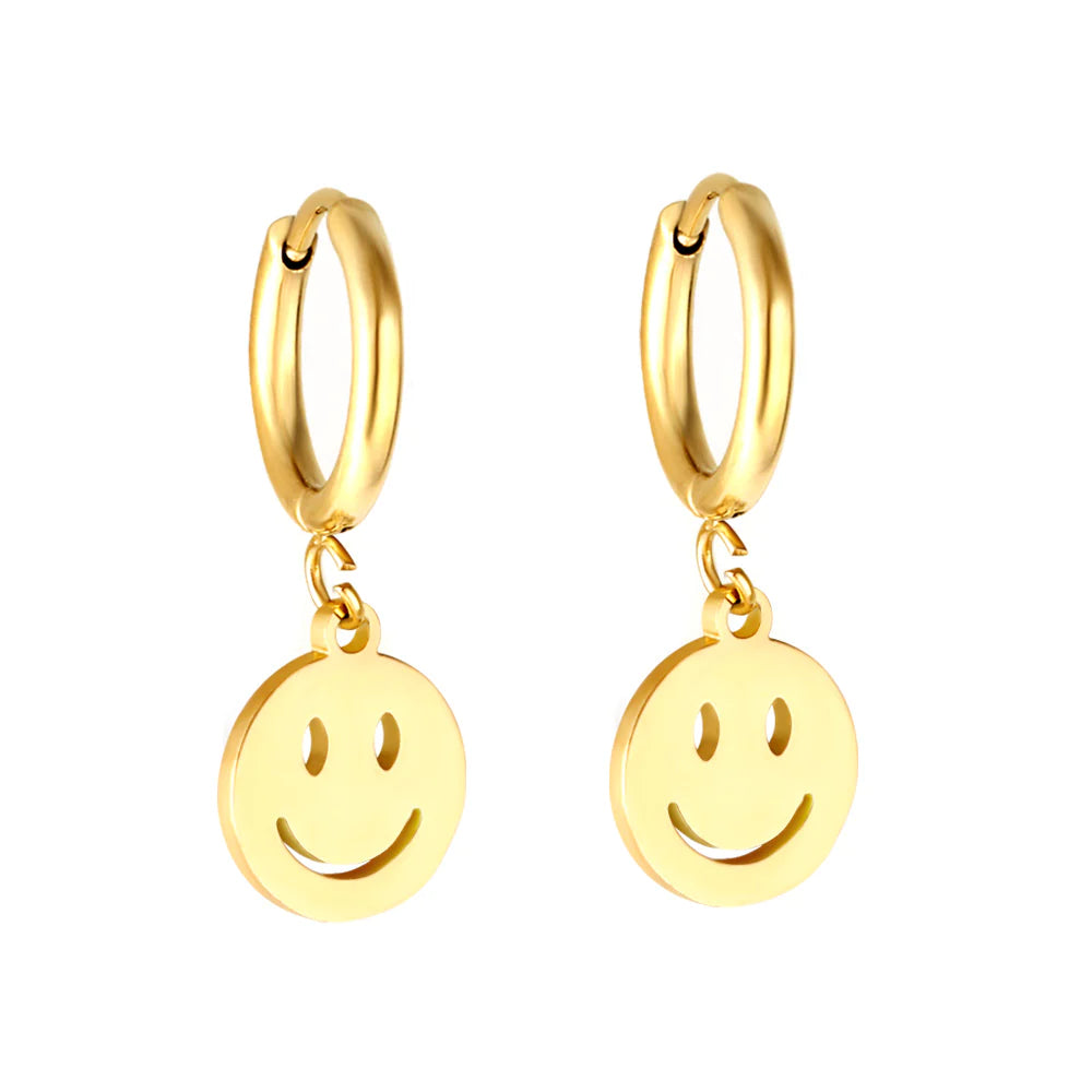 Adjustable Silver Earrings-Hypoallergenic Gold Smiley Face Earrings