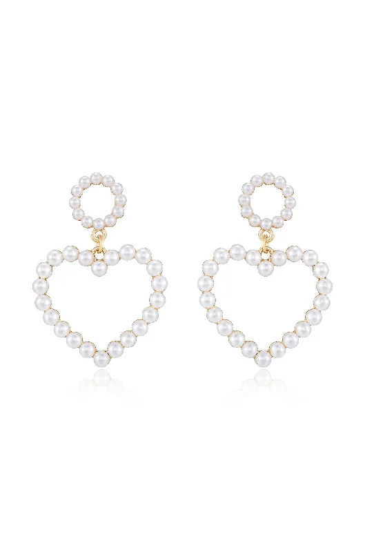 Small Gold Earrings-Loving Pearl Heart & Earrings