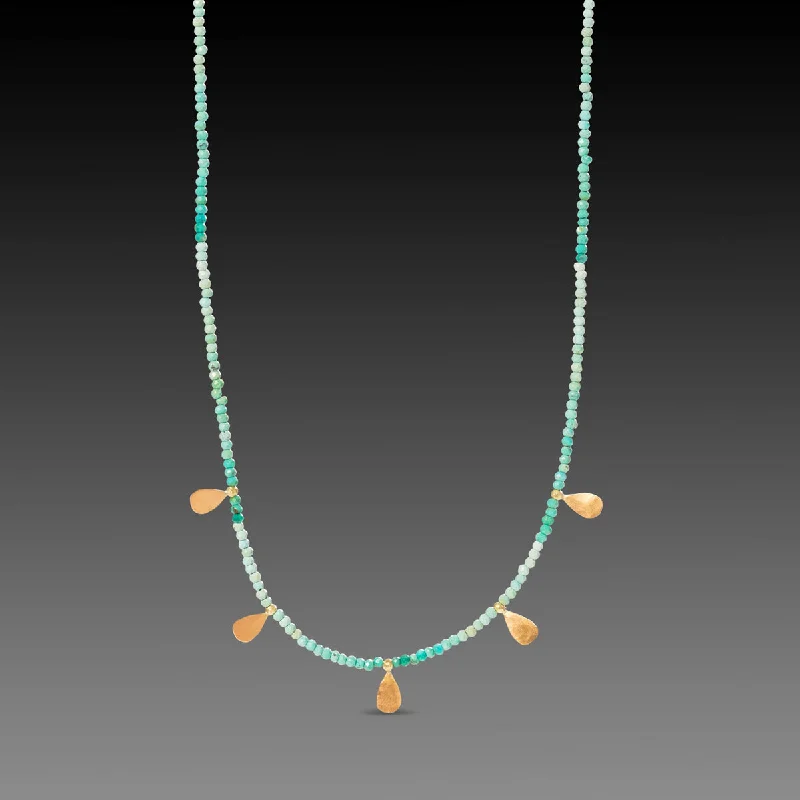 Elegant Pearl Necklace-Polished Turquoise & Gold Teardrops Necklace