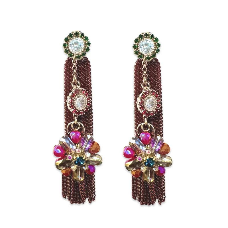 Floral Drop Earrings-Abby Crystal Statement Earrings