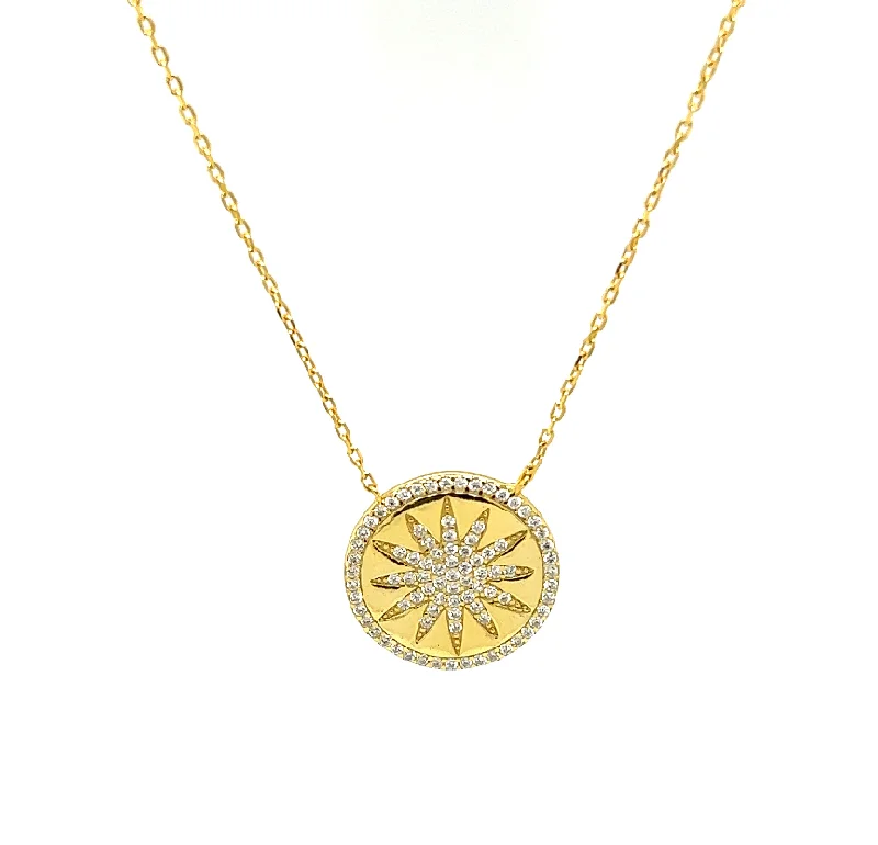 Custom Silver Heart Necklace-"SOL" Medallion Sun CZ Necklace