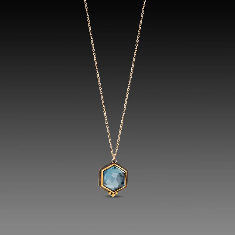 Opal Pendant Necklace-Geometric Topaz Necklace with Gold Dots