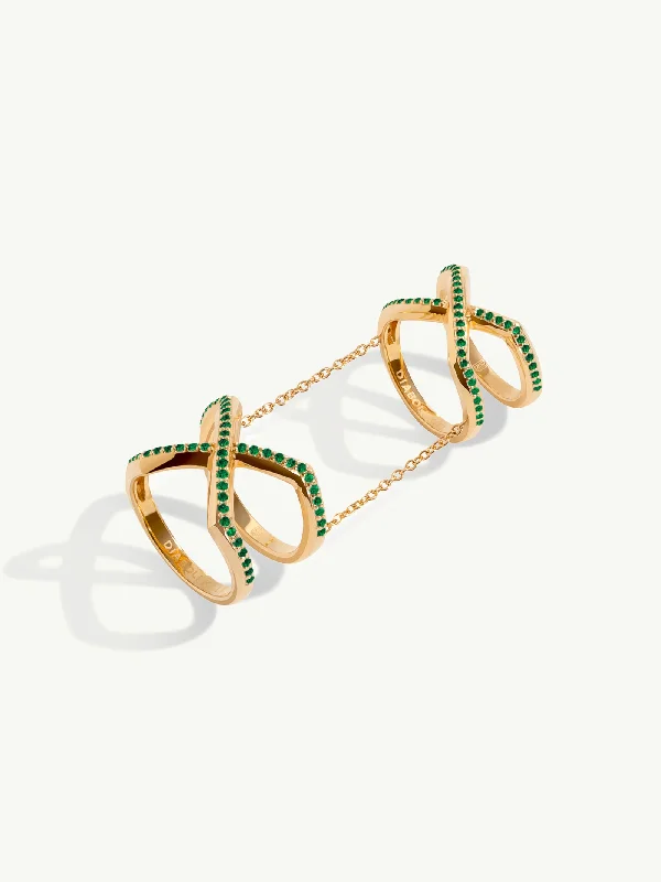 Luxury Gold Ring-Exquis Gemini Pavé Tsavorite Garnet Infinity Ring In 18K Yellow Gold