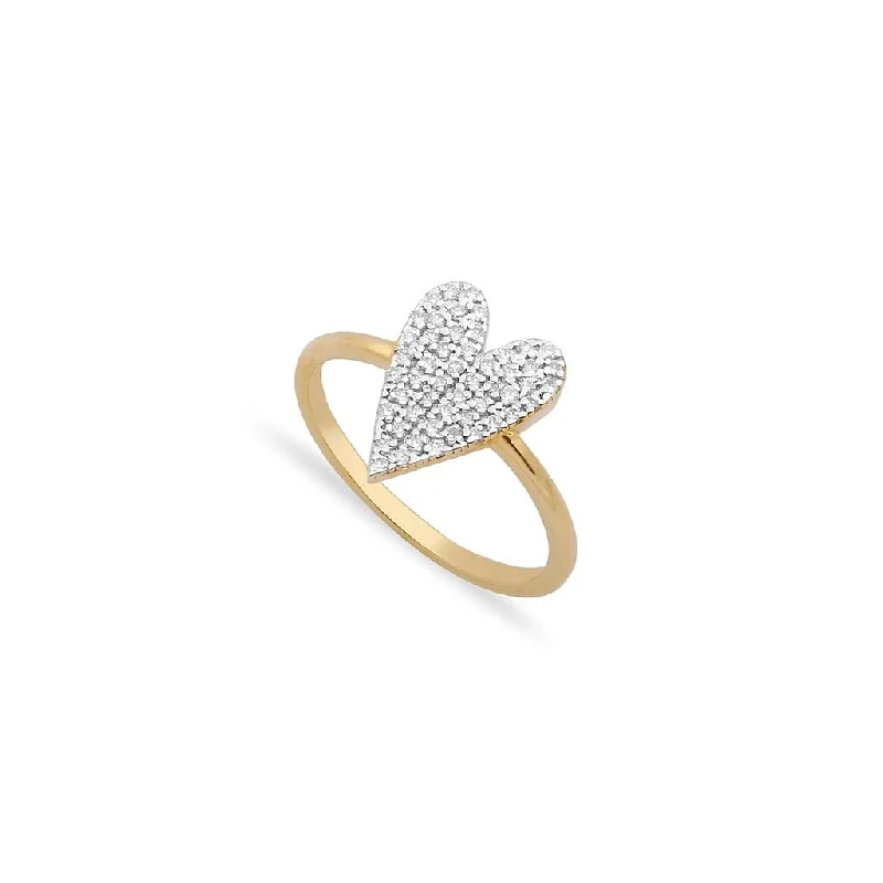 Chunky Gold Ring-Pavé Diamond 14K Heart Ring