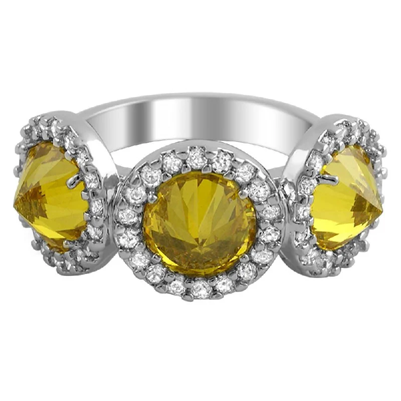 Platinum Wedding Band-Fashion Reverse CZ Canary Diamond Pave Ladies Ring