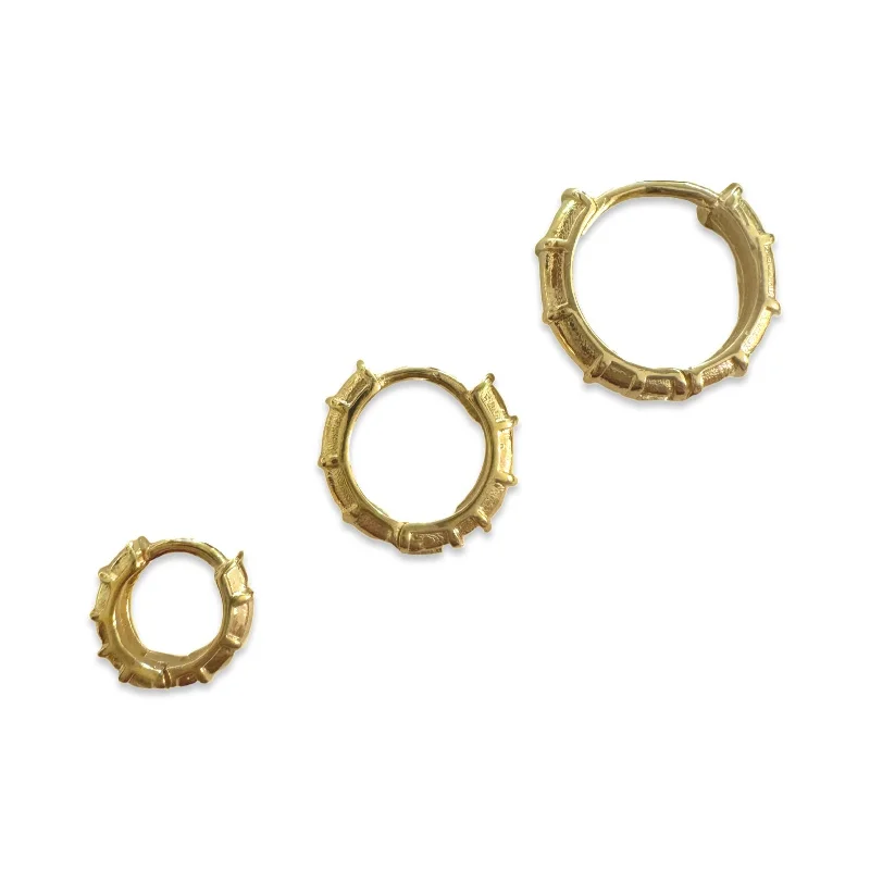 Beautiful Pearl Earrings-Gold Filled Bamboo Huggie Hoops