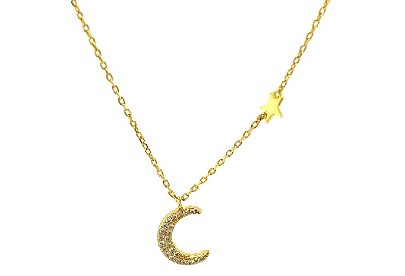 Diamond Necklace for Women-Moon + Star CZ Necklace