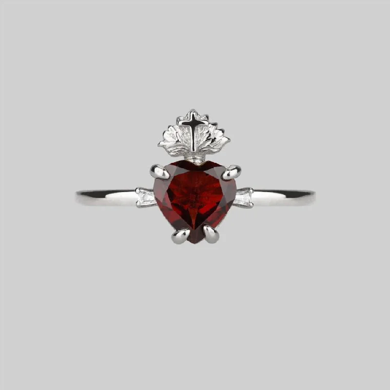 Birthstone Engagement Ring-The Sacred Heart Garnet Ring - Silver