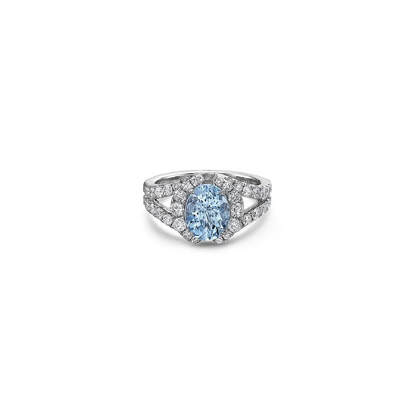 Pear Shaped Diamond Ring-Pastel Diamond Split-Band Oval Ring