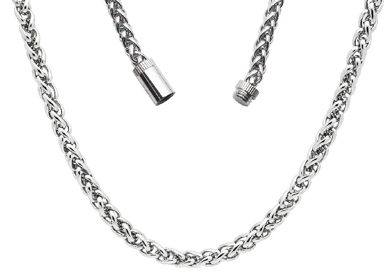 Modern Pendant Necklace-Mens Stainless Steel Wheat Link Chain Necklace With Magnetic Clasp