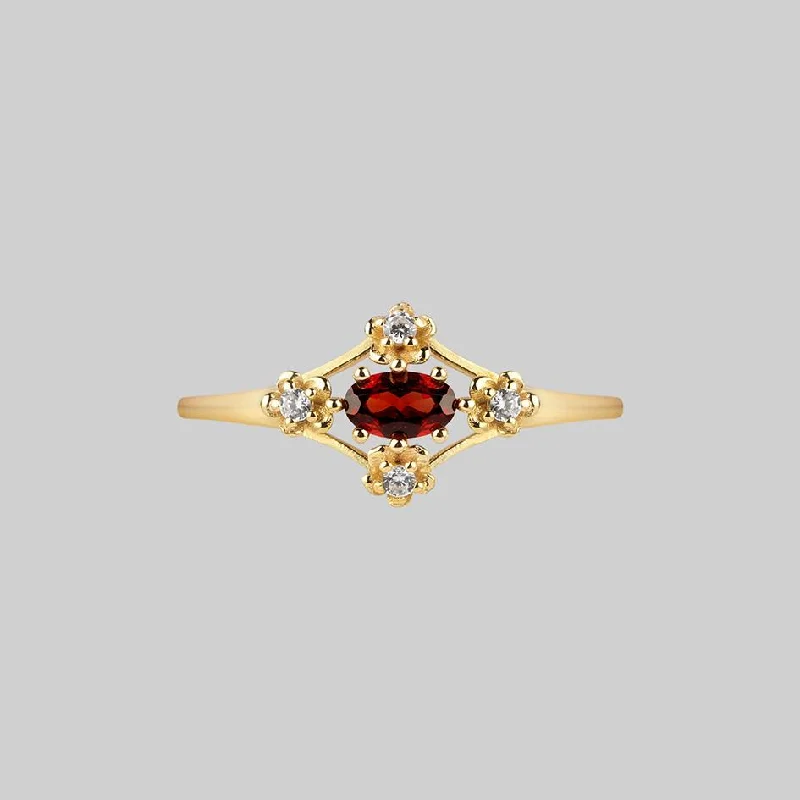 Elegant Opal Ring-MARTHA. Ornate Garnet Floral Ring - Gold