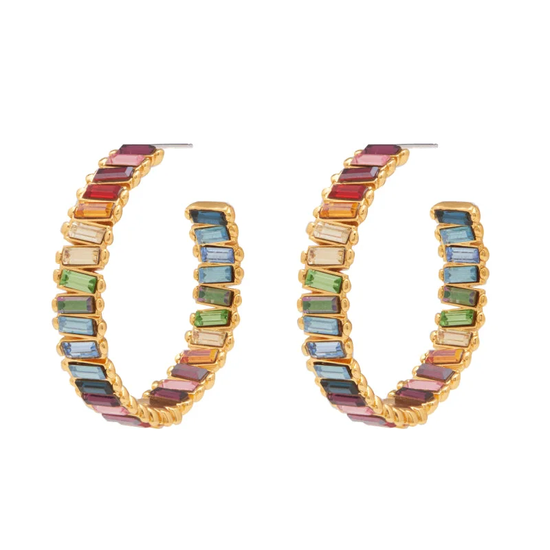 Turquoise Bead Earrings-Baby Serena Hoops in Gold Rainbow