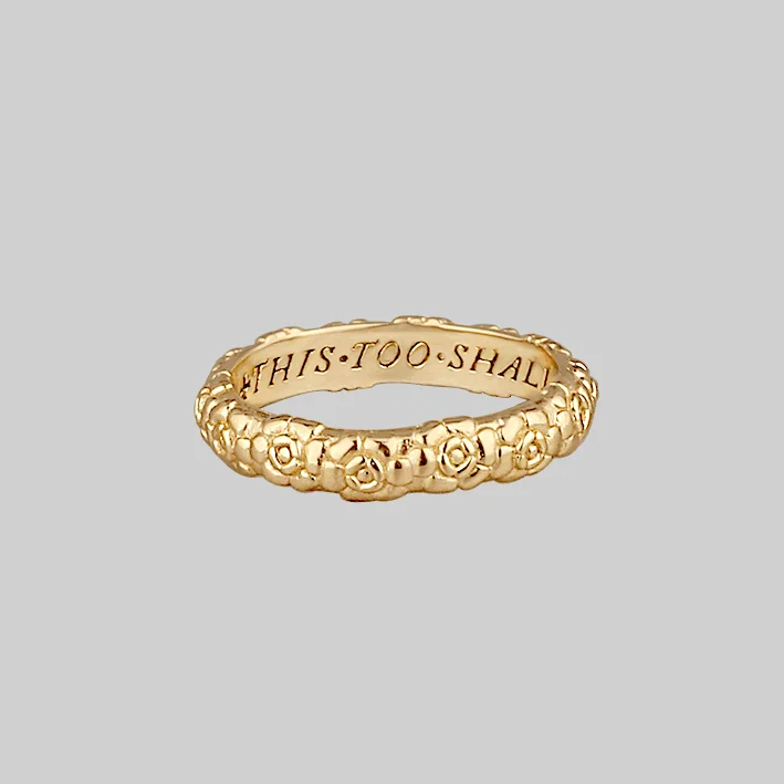 Customizable Birthstone Ring-This Too Shall Pass Posie Ring - Gold