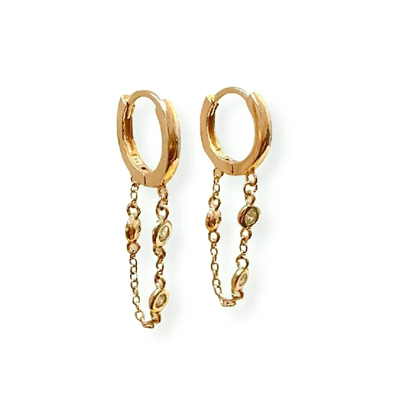 Statement Drop Earrings-Haggy Bezel Draped Huggies