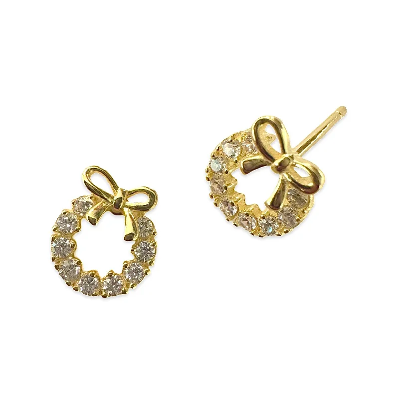 Crystal Stud Earrings-Circle Sparkle Bow Studs