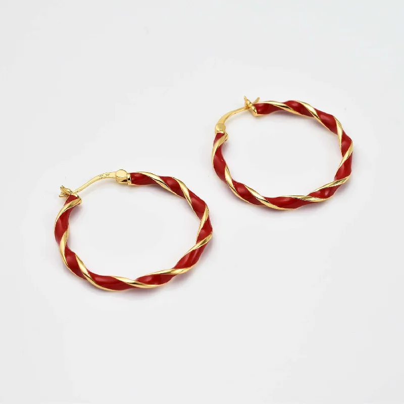 Modern Tassel Earrings-Taffy Enamel Large Hoops