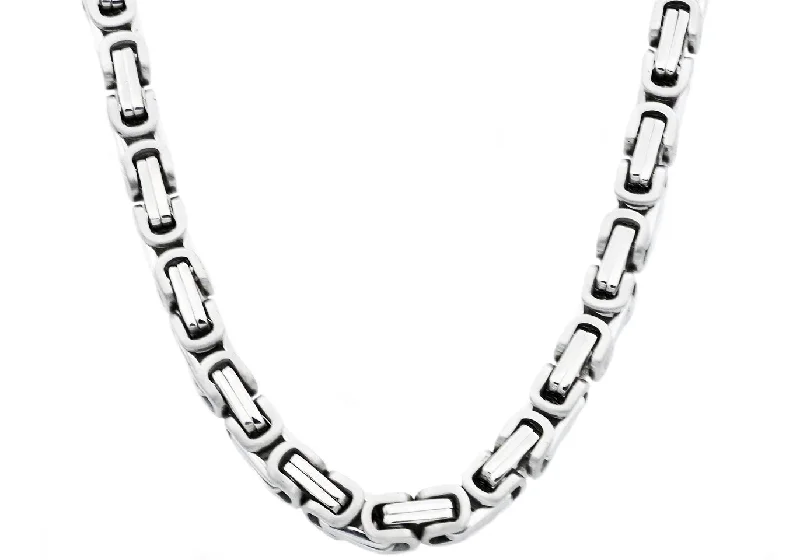 Sterling Silver Chain Necklace-Mens Stainless Steel Byzantine Link Chain Necklace