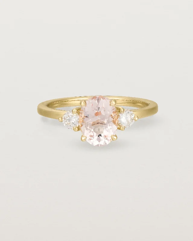 Gold Ring with Custom Engraving-Una Oval Trio Ring | Morganite & Diamonds