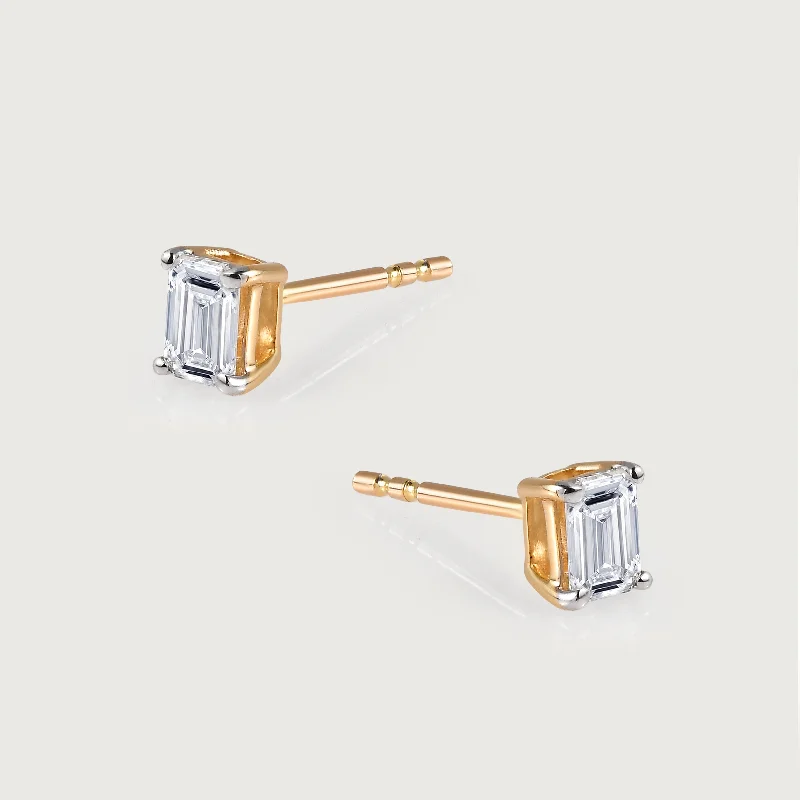 Modern Drop Earrings-9K Gold Emerald Cut Lab Grown Diamond Classic Stud Earrings