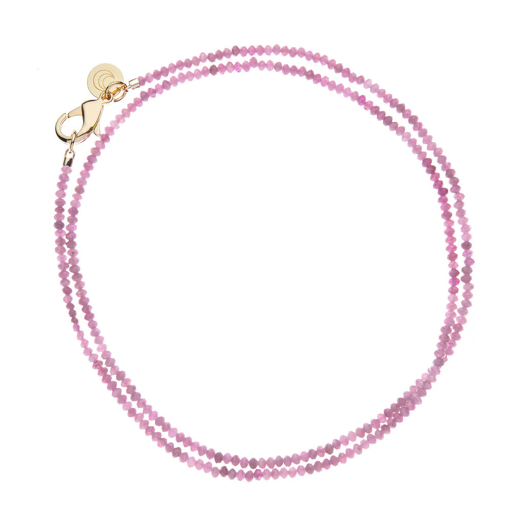 Dainty Necklace for Girls-Double Wrap Diamond Cut Beaded Necklace in Pink Tourmaline