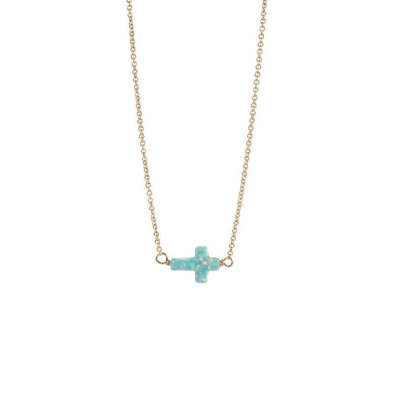 Double Pendant Necklace-bara boheme | Small "CROSS" Opal Necklace