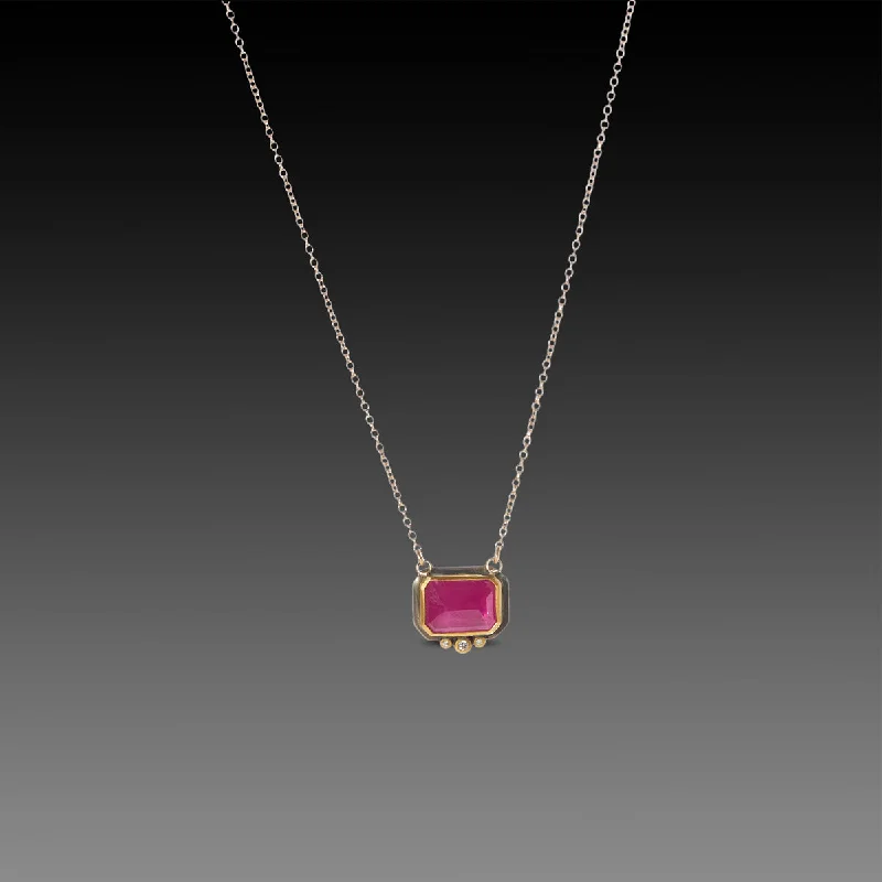 Stylish Heart Necklace-Ruby Necklace with Diamonds